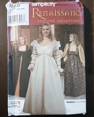 Simplicity Pattern #9228 Italian Renaissance Gown Medieval Bridal 18W - 24W UC - Image 1 of 4