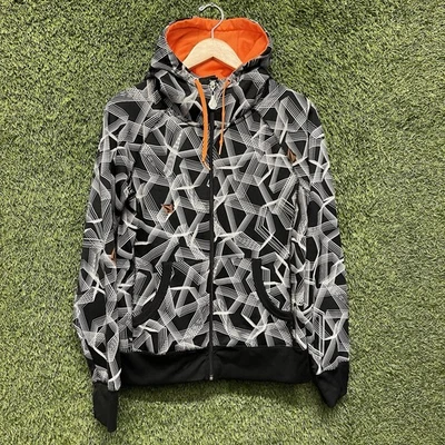 Vintage Y2K Volcom Stone Mens Large Zip Up Hoodie Black White Orange AOP Skate - Image 1 of 4