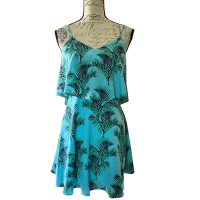 CeCe By Cynthia Steffe Blue Tropical Palm Tree Dress Size 0 - Image 1 of 4