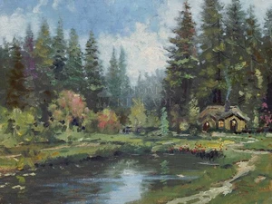 Thomas Kinkade Cottage in the Pines SN Canvas 12x16 - Picture 1 of 1