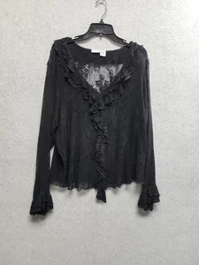 Newport News 3X schwarz Spitze transparent Rüschen Bluse romantisch Goth Y2K Whimsigoth - Bild 1 von 5