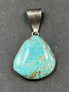 Vtg Native American Sterling Turquoise Pendant Signed SM 1 7/8” Long 10.6 Grams - Picture 1 of 9