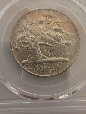1935 Connecticut Commemorative Half Dollar Pcgs Unc Detail - cleaned - Image 1 of 3