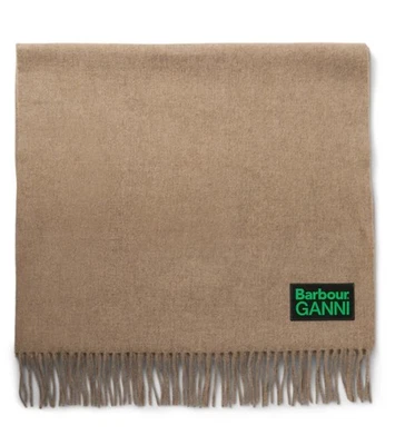 BARBOUR GANNI 100% Premium Wool Barbour X Ganni Winter Scarf in Camel 190x50cm