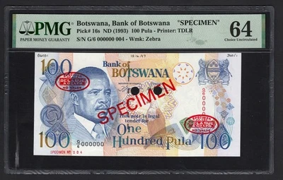 Botswana 100 Pula 1993 P16s" Specimen N.004" Uncirculated Grade 64 - Image 1 of 2