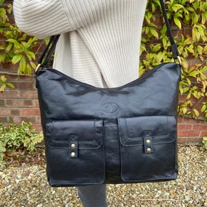 Rowallan Large Black Leather Handbag, Shoulder Bag, Cross Body Bag - Picture 1 of 6