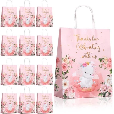 24 Pcs Baby Girl Gift Bags Elephant Baby Shower Bag For Girl Baby Shower Treat C - Image 1 of 4