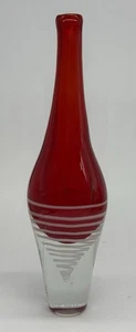 Red & Clear w/White Swirl Blown Glass Bud Vase 14” Tall 4 Lbs. Hand Blown Glass - Picture 1 of 7