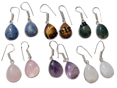 Lote de joyas aretes ojo de tigre y mezcla de piedras preciosas enchapados en plata de ley 925 Foto 1 de 4