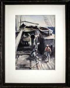 Aquarell Matrosen Schiff Seefahrt Personenstaffage signiert datiert 1924 - Picture 1 of 6