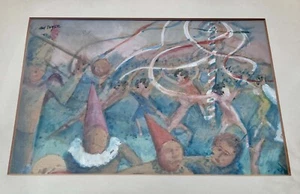 MOSES SOYER  May Day May Pole Dancing Party Clown watercolor painting - Picture 1 of 11