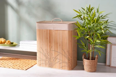 Wäschekorb aus Bambus   2 in 1: Wäschesortierer und Hocker     Höhe 60 cm - Bild 1 von 4