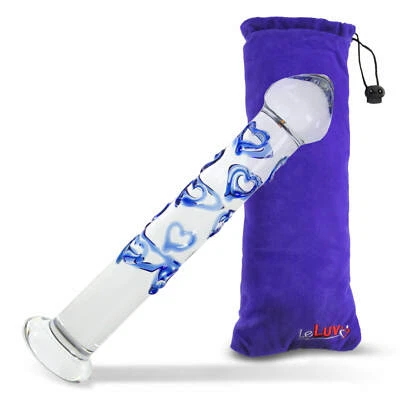 LeLuv Dildo 7 Inch Sweet Hearts Glass Wand Mushroom Tip with Premium Pouch - Image 1 of 4