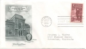 1955 Pennsylvania Academy of Fine Arts Stamp First Day Issue Envelope Jan 15 Vtg - Picture 1 of 1