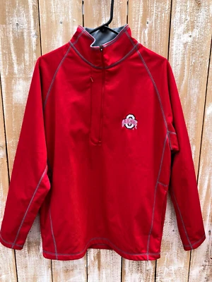 Men’s Ohio State Buckeyes Antigua Fitted Dry Xtralite Half Zip Red Pullover Sz M - Image 1 of 4