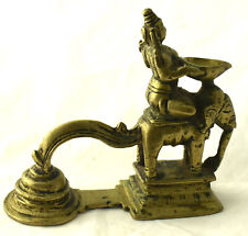 Antique 1920s Brass Elephant Rider Altar Oil Lamp Statue Figurine South India