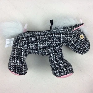 TOBY Black Silver Plaid Pony Zipper Pouch Pocket Plush Make up Bag Horse Stuffie - Picture 1 of 11