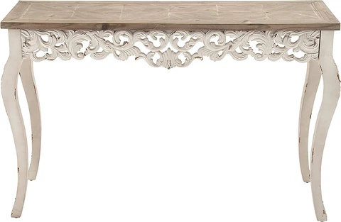 Wood Floral Intricately Carved Console Table with Brown Wood Top, 46" X 15" X 30 Cover