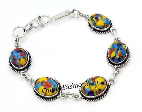VALENTINO Acquista Bracciale Placcato Argento Sterling 925 Gemma Diaspro Mosaico Giallo 8" Gioielli