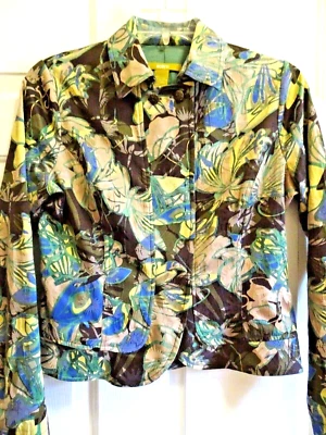 CHAQUETA BELLOTA DAMAS TALLA MEDIANA ELEGANTE/CARRERA-FORRADA-NUEVA SIN ETIQUETAS-FLORAL-LIMA/AZUL/BRONCEADO- Foto 1 de 4