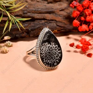 Natural Stingray Coral Ring 925 Sterling Silver Ring Statement Ring For Women - Picture 1 of 5