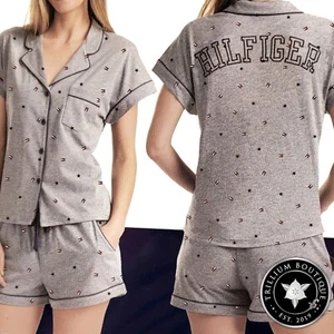 Tommy Hilfiger Short Set Women Large Gray Pajamas Lounge Flag NWT! - Picture 1 of 4