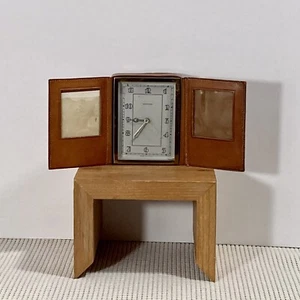 Sochard VTG Folding Travel 'Fotoclock' Clock Leather Bound for Parts Only - Picture 1 of 8