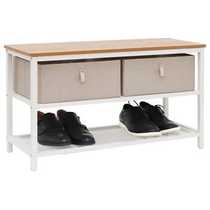 Schuhbank mit Sitzfläche Holz - 80x30x45 Garderobenbank mit Schuhregal und Boxen - Bild 1 von 11