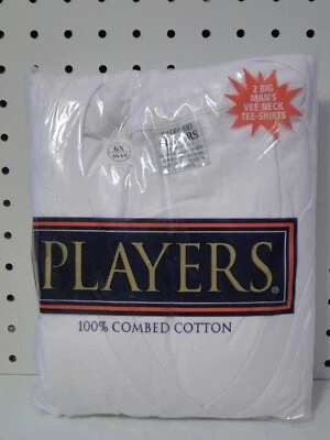 2 Big Men's White Cotton Players V-Neck Tee Shirts 6X 66-68in - Image 1 of 2