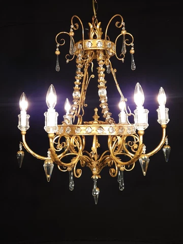 VINTAGE 1960 Italian Tole Venetian Chandelier Original Rare Prisms & Crystals Cover