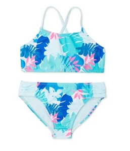 Wonder Nation Girls Palm Printed Bikini Swimsuit with UPF 50+ Blue 18 XXL Pool - Picture 1 of 5