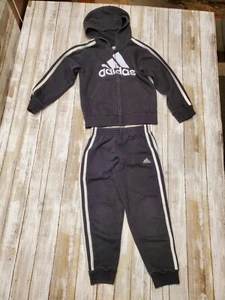 Adidas Sweatsuit 2 Piece Set Jacket Pants Youth Boys Size 6 Black White - Picture 1 of 16