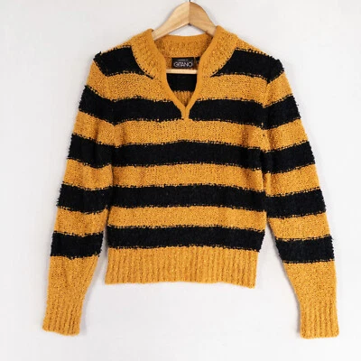 Suéter Gitano Antigo Tamanho Grande Preto Listrado Dourado Pulôver Nubby Texturizado Slim Fit - Imagem 1 de 4