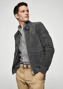 Men's Sheepskin Best Selling Gray Suede Leather Jacket Biker Slim Fit Jacket - Picture 1 of 2