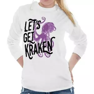 Funny Animal Pun Let's Get Kraken Octopus Long Sleeve Tshirt for Men or Women - Picture 1 of 8