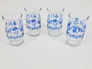 Juego de 4 vasos de jugo florales azules vintage de los años 50 SWANKY SWIGS para 6 oz - Imagen 1 de 12