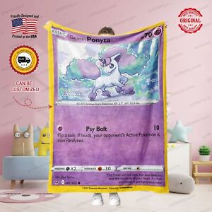 Custom PK Ponyta Purple Blanket, Personalized Fleece Blanket,  Customized Blanke