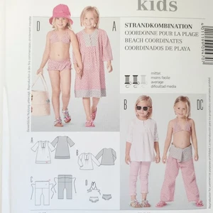 90s Burda Pattern 9470 Girls Beach Coordinates Swim Suit Dress Shirt Pants 3-8 - Picture 1 of 3