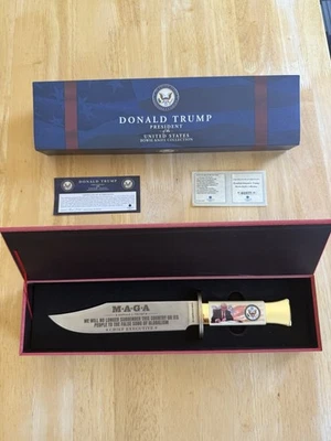RARO🔥24k Oro Medallón Donald Trump MAGA Cuchillo Bowie💎Limitado/9999 Caja y Certificado de Autenticidad Foto 1 de 3