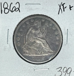 MEDIO DÓLAR DE PLATA LIBERTAD SENTADA 1862 ~ XF+ ~BONITA MONEDA~ - Imagen 1 de 2