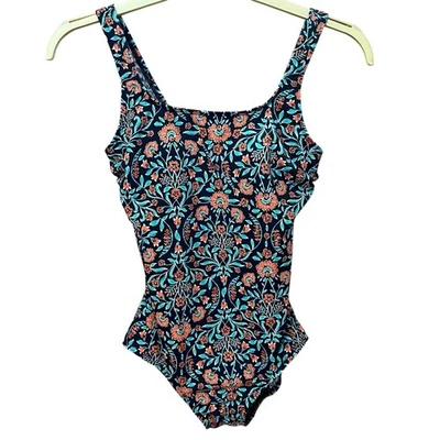 Traje de baño Lands End Tugless de una pieza 6 sujetadores florales con estante modesto pierna baja preppy Foto 1 de 4