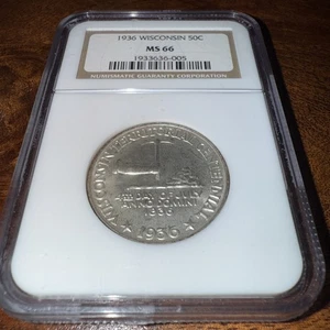 1936 50c Silver Wisconsin Half-dollar MS 66 NGC # 1933636-005 + Bonus - Picture 1 of 4