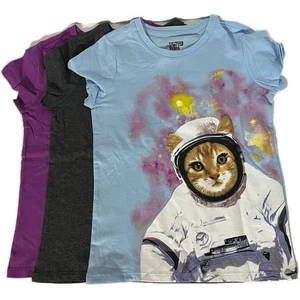 Astronaut Katze gepunktet Zebra Mädchen Set mit drei T-Shirts Gr. Small 6-7 - Bild 1 von 3
