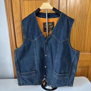 Milwaukee Denim Jean Mens 2XL Biker Vest Jacket Snap Up Concealed Carry Snap - Picture 1 of 10
