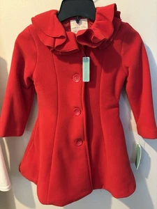 Copper Key Girls Red Pea Coat With Ruffles Size 4/5 - Picture 1 of 5