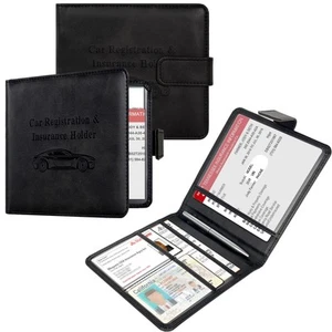 Car Registration and Insurance Holder, Folio Leather Vehicle Card Document Gl... - Picture 1 of 7