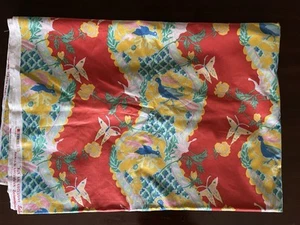 VTG Schumacher Ava Screen Print Chintz Red/Yellow/Aqua Floral & Butterfly 8+ yds - Picture 1 of 12