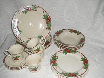 Vintage Home Essentials Tartan Ribbon Christmas Holiday 20 pc.  Dinnerware set - Image 1 of 4