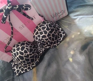 Victoria's Secret Bikini Top 34D The Push Up Beach Bandeau Black Halter VS Swim - Picture 1 of 6