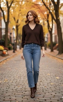 Suéter Cápsula Básico Ajustado Cuello en V Lana Nueva York Lafayette 148 Marrón Talla M Foto 1 de 4